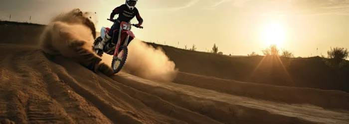 Hombre en motocross en la arena.